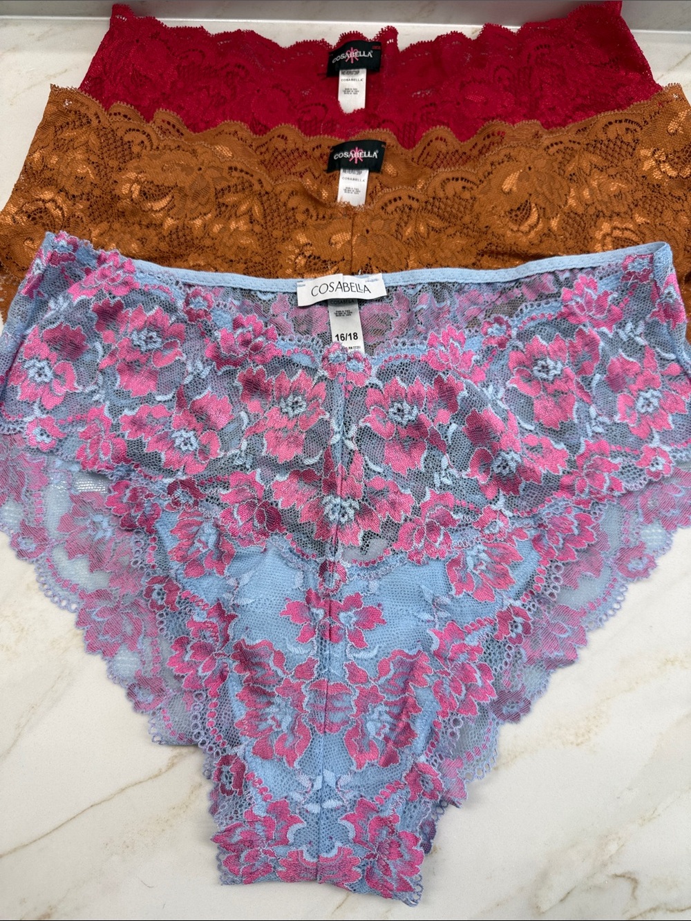 3 pair Cosabella Lace Cheeky Panty 2-1x; 1-2x